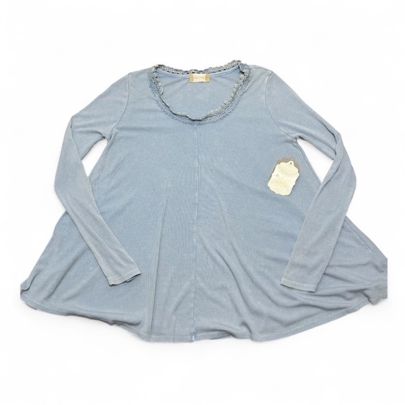 NWT Altar’d State Boho Top Women’s Large Crochet Neck Ribbed Long Sleeve - Picture 9 of 14